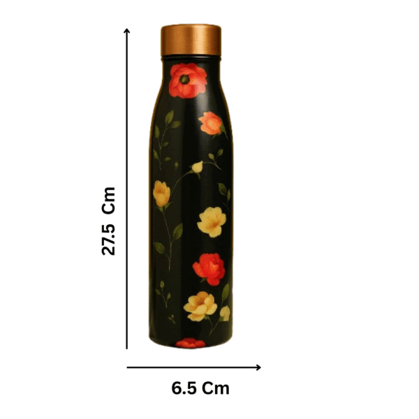Floral Copper Bottle – Black Matte Finish | Leakproof & Ayurvedic | 1 Litre - Image 2