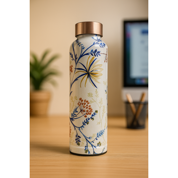 Minakari Copper Water Bottle (1000ml) – Leak-Proof, Ayurvedic Benefits, Floral Design for Home, Office & Gifting