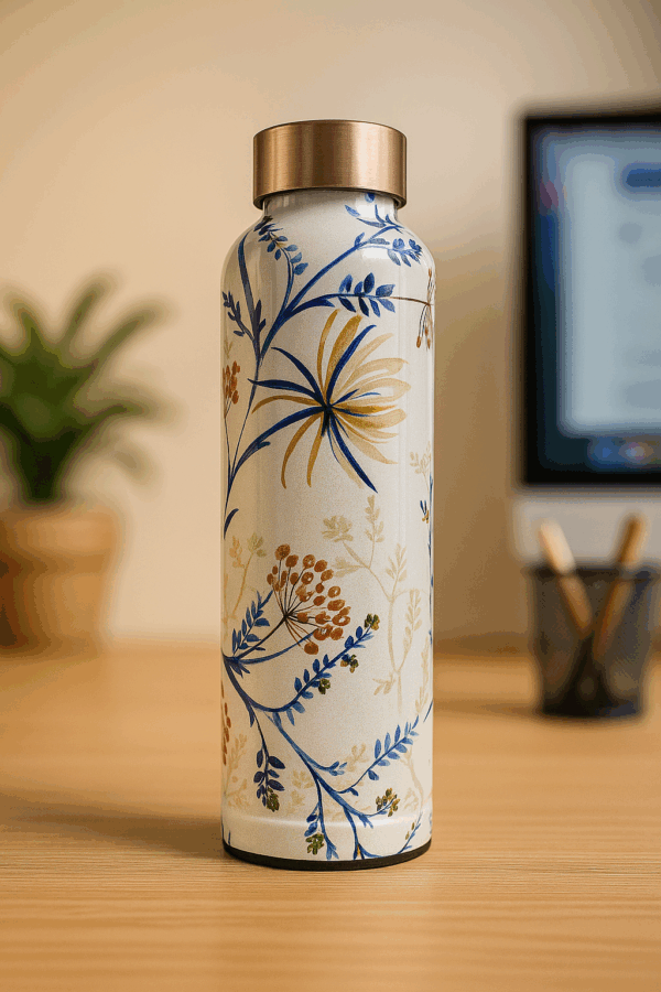 Minakari Copper Water Bottle (1000ml) – Leak-Proof, Ayurvedic Benefits, Floral Design for Home, Office & Gifting
