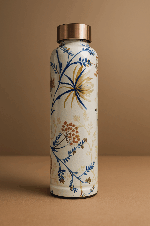 Minakari Copper Water Bottle (1000ml) – Leak-Proof, Ayurvedic Benefits, Floral Design for Home, Office & Gifting - Image 3