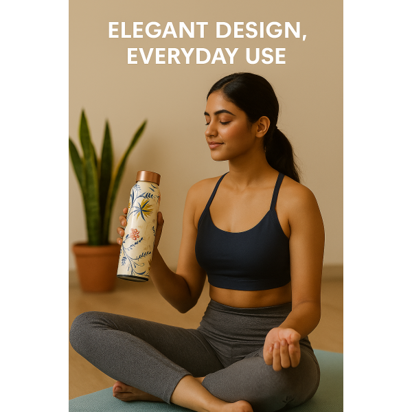 Minakari Copper Water Bottle (1000ml) – Leak-Proof, Ayurvedic Benefits, Floral Design for Home, Office & Gifting - Image 2
