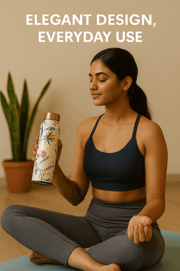 Minakari Copper Water Bottle (1000ml) – Leak-Proof, Ayurvedic Benefits, Floral Design for Home, Office & Gifting - Image 2