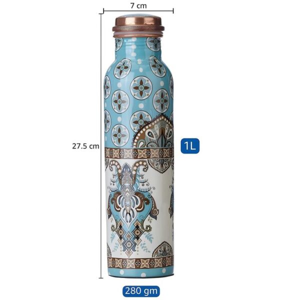 Designer Printed Copper Water Bottle – Blue & Cream Mandala Art | 1L - Image 2