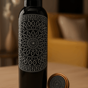 Designer Printed Copper Water Bottle – Black Mandala Art | 1L