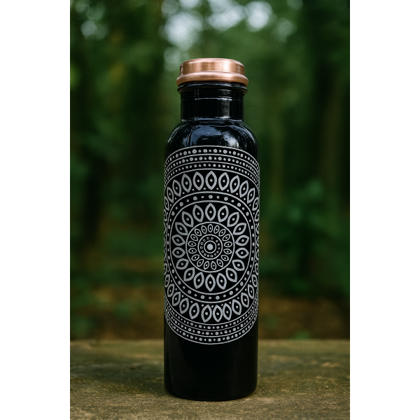 Designer Printed Copper Water Bottle – Black Mandala Art | 1L - Image 3