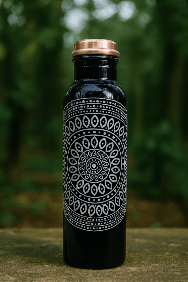 Designer Printed Copper Water Bottle – Black Mandala Art | 1L - Image 3